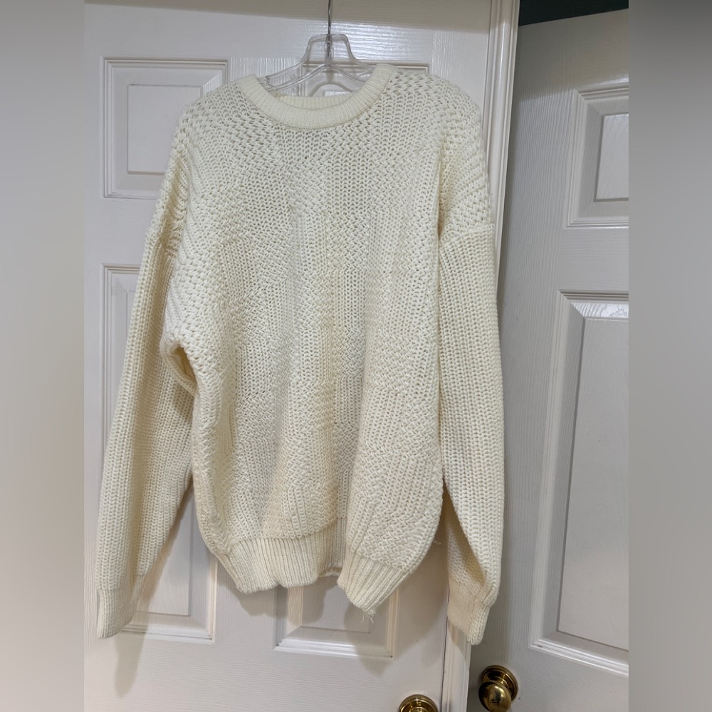 Vintage Cream Open Knit Ribbed Crew Neck Pull‎ Over Sweater Women's XL